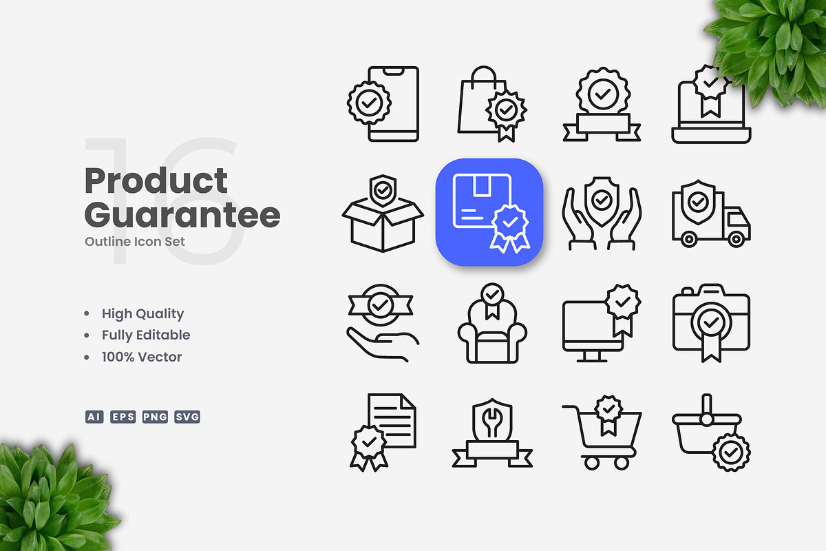 Product Guarantee Outline Icons, an Outline Icon by Upnowgraphic
