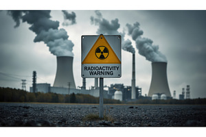 Radioactivity warning sign in front, an Illustration by tilialucida