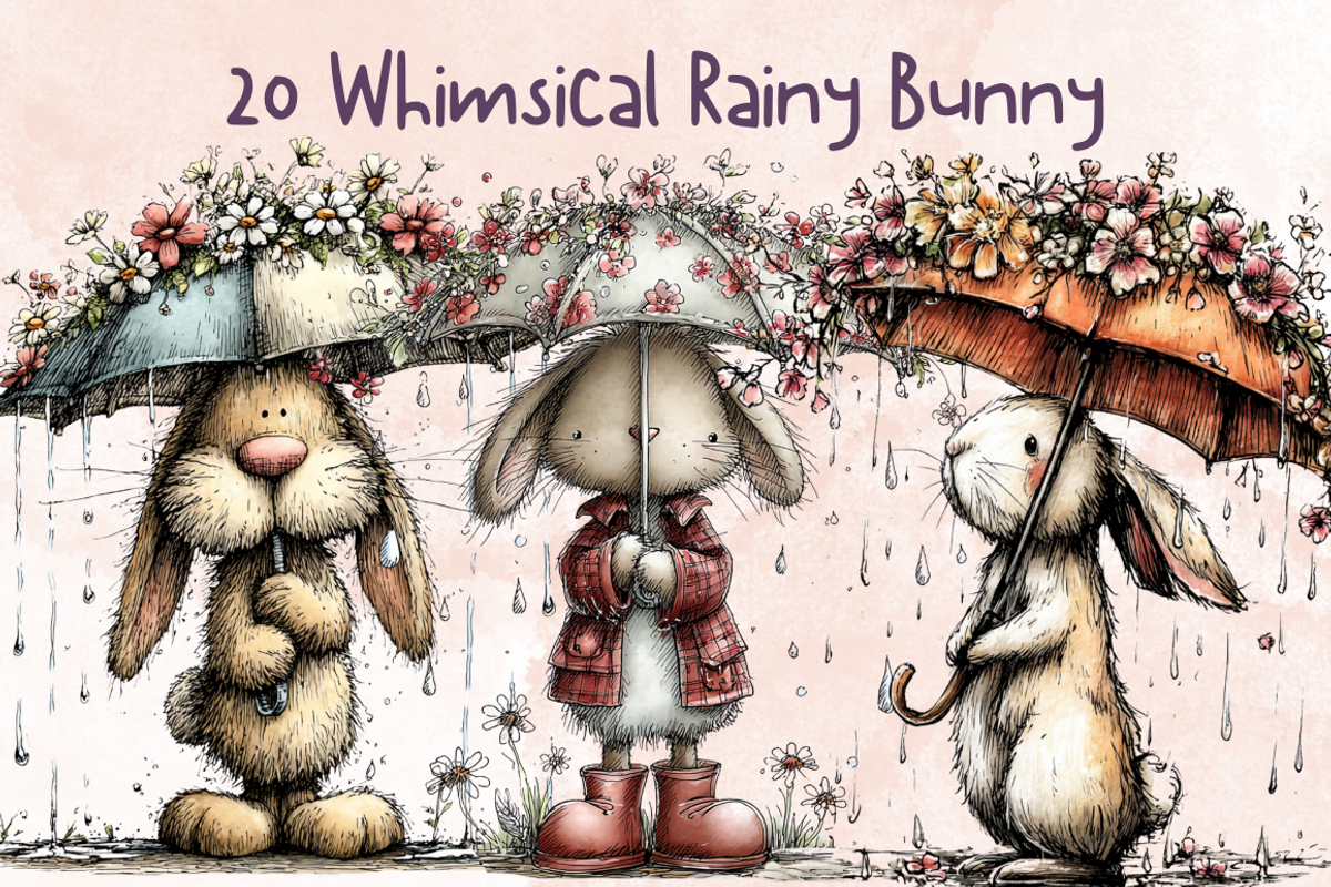 Whimsical Rainy Bunny Clipart, an Animal Illustration by GiraffeCreative (Photo 1 of 19)