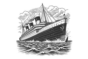 Vintage Ocean Liner engraving vector, a Transportation Illustration by AlexArt