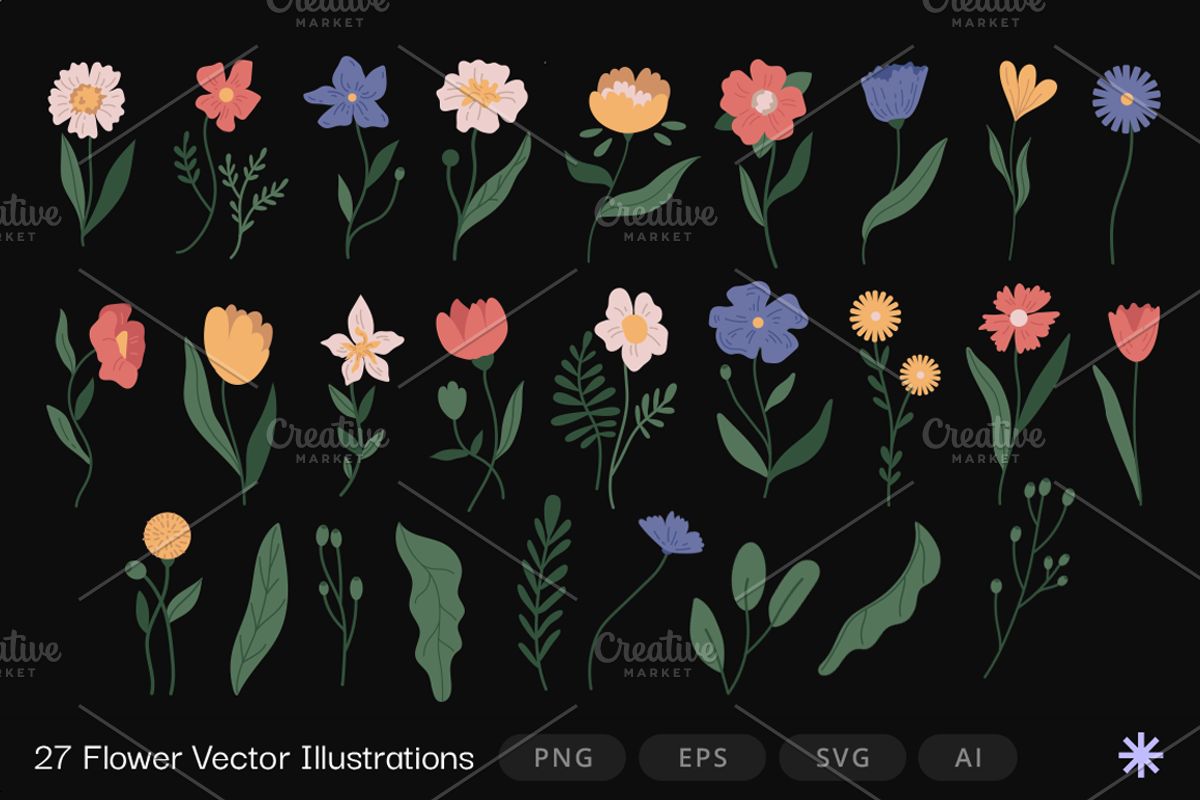 27 Flower Vector Illustrations, a Decorative Illustration by GRPXSTORE (Photo 1 of 11)