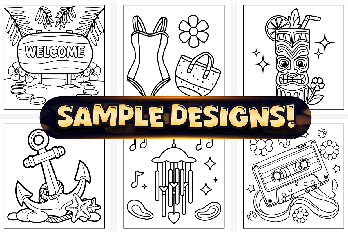 Bold Easy Retro Summer Coloring Page, a Seasonal Illustration by Craftsbeefy (Photo 2 of 4)