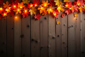 Autumn leaves and warm lights decora, a Background Photo by Artonix