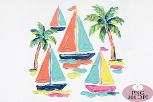 Pastel Sailboats Coastal PNG, an Illustration by Daily.Designs