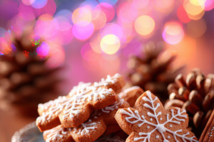 Festive gingerbread cookies with cinnamon and pine cones, a Food & Drink Photo by AlyaAnd