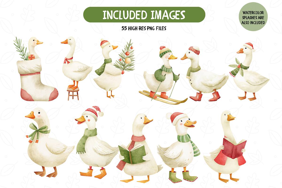 Christmas Goose Watercolor Set, an Illustration by TatiMockup (Photo 2 of 8)