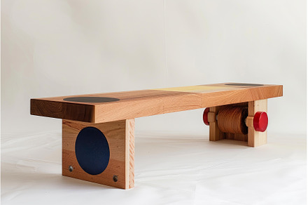 Modern wooden bench standing on, an Abstract Photo by Ylivdesign