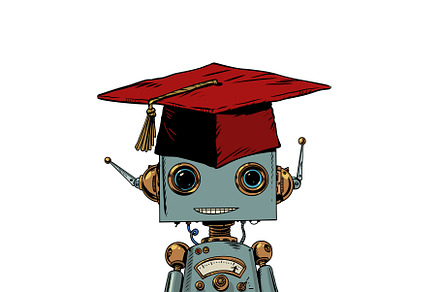 Teaching AI knowledge. Robot in a