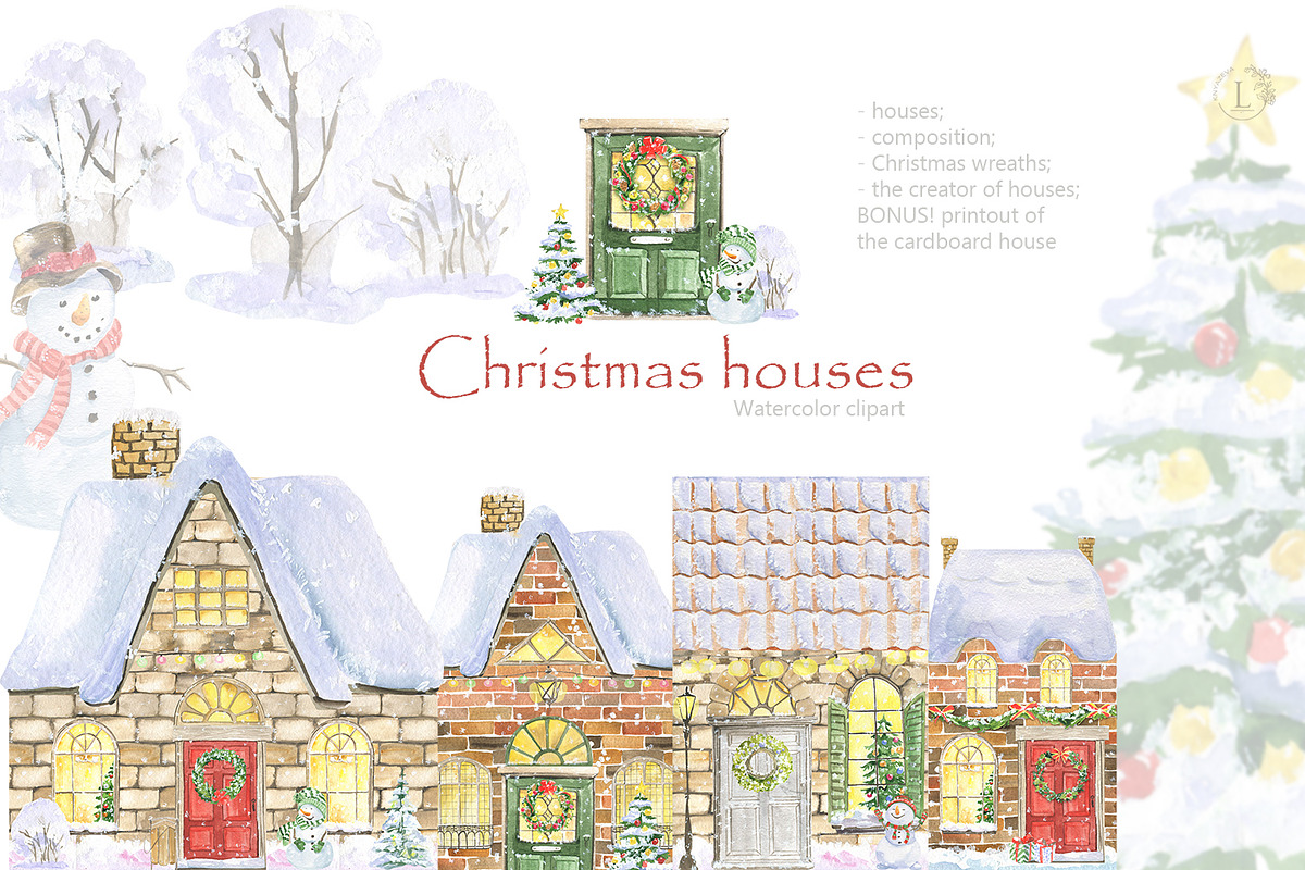 Christmas houses, an Illustration by Love Watercolor Store (Photo 1 of 12)