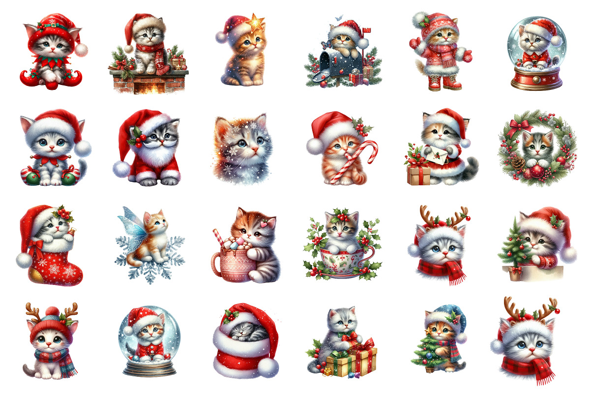 Christmas Kitten clipart bundle, an Illustration by SinaCreation (Photo 2 of 5)