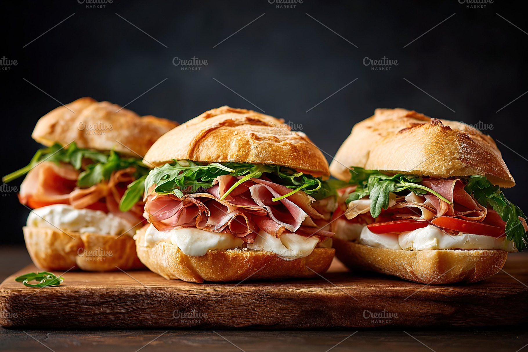 Delicious ciabatta rolls layered with fresh ingredients for a tasty treat, a Food & Drink Photo by AlyaAnd