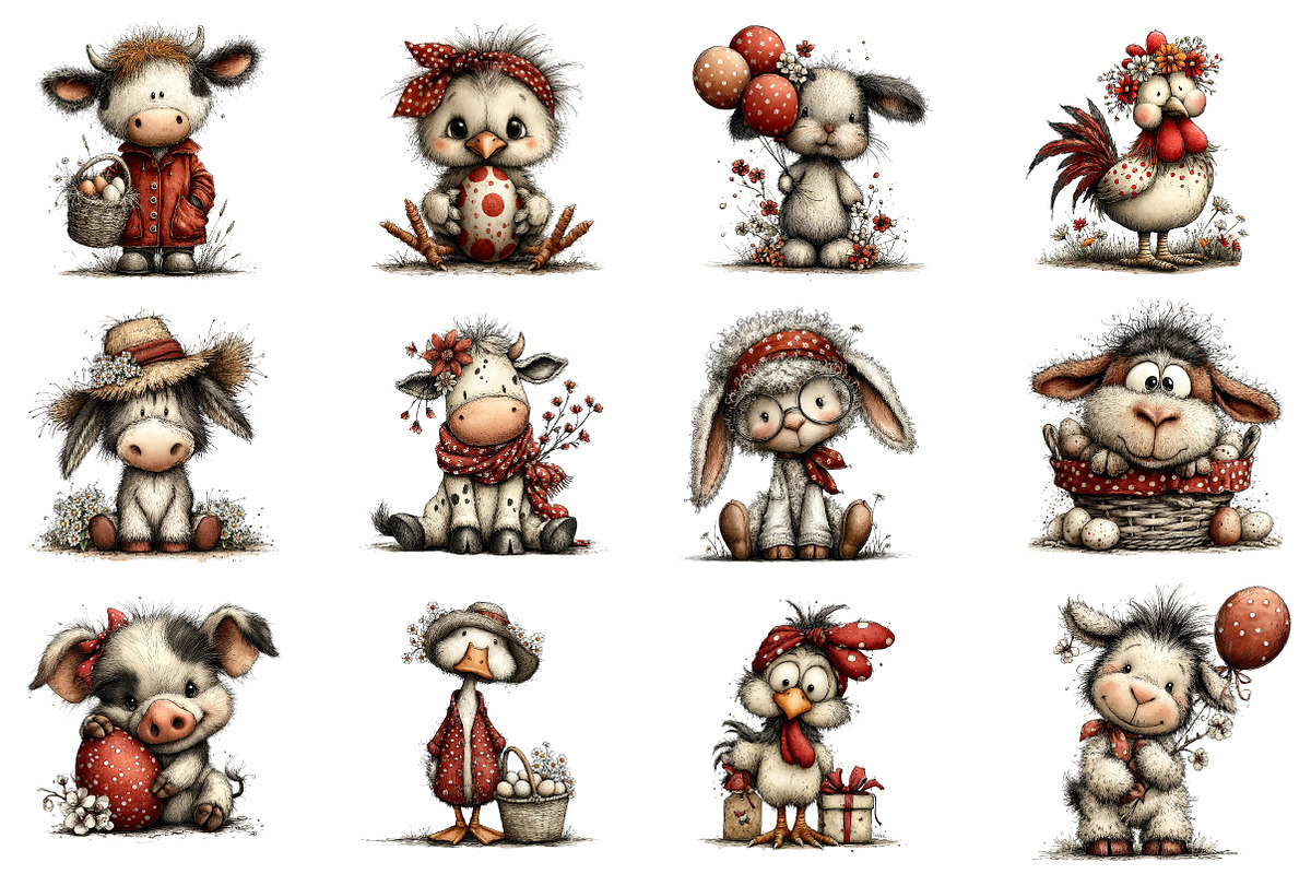 Whimsical Easter Farm Animals Clipar, an Illustration by Dream Creation (Photo 2 of 4)