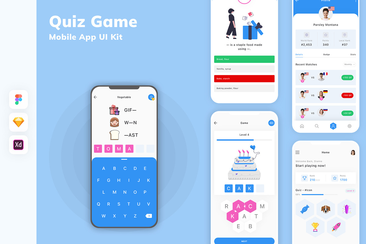 Quiz Game Mobile App UI Kit, an UI Kit Template by uicube