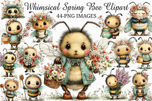 Whimsical Spring Bee Clipart PNG, an Illustration by Craft Nest