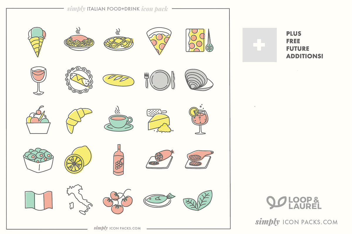Italian Food Icons 25 color/no color, an Icon by LOOP & LAUREL (Photo 2 of 5)