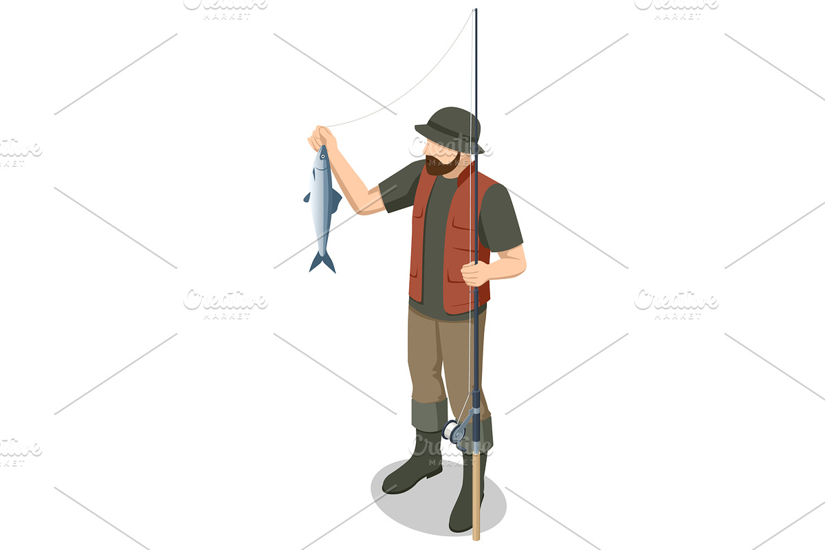 Isometric fisherman holding a, a Person Illustration by Golden Sikorka