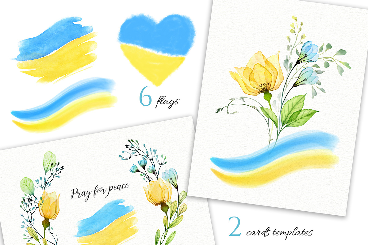 Ukraine. Watercolor floral set, a Decorative Illustration by Akvarelldesign (Photo 7 of 7)