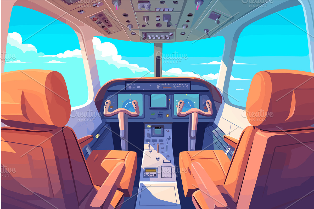bright colorful cartoon airplane, a Transportation Illustration by LadadikArt