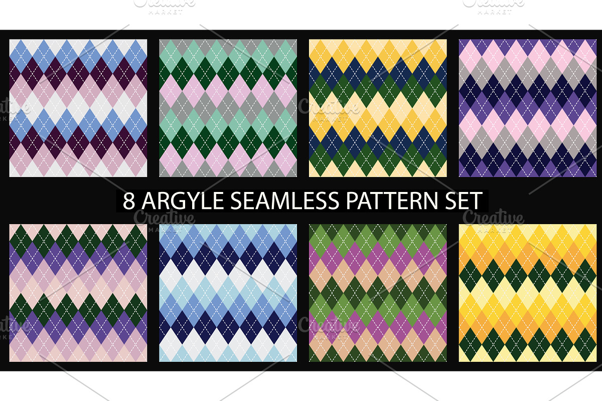 Argyle seamless pattern set. Textile, a Decorative Illustration by cutelittlethings