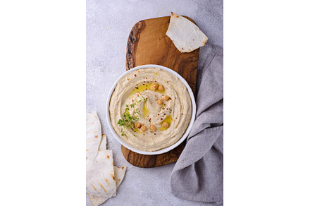 Hummus from chickpeas and pita bread, a Food & Drink Photo by Yulia Furman