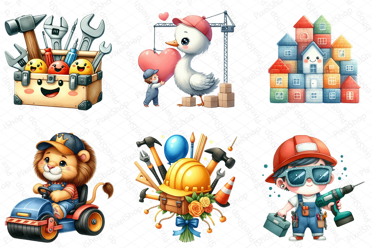 Cute Construction Watercolor Clipart, an Illustration by DreamPrint404 (Photo 3 of 6)