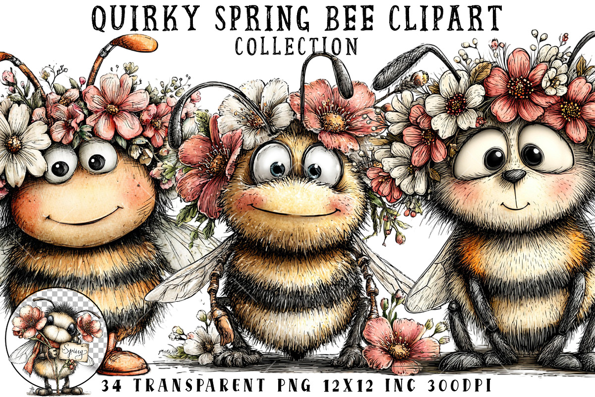 Quirky Spring Bee Clipart, an Illustration by OK Design (Photo 1 of 6)