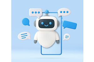 3D chatbot emerging from smartphone, a Technology Illustration by ModVector