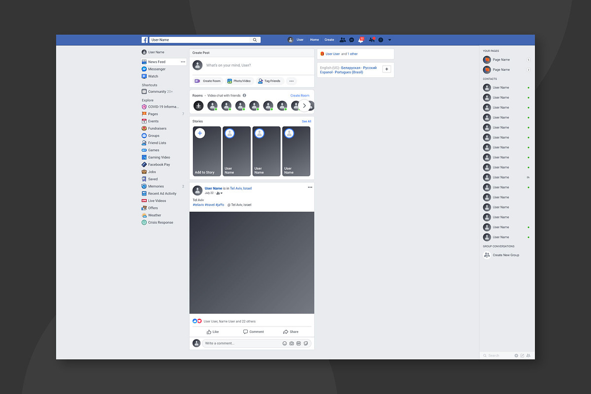 Facebook Screen Interfaces, a Social Media Template by karnofff