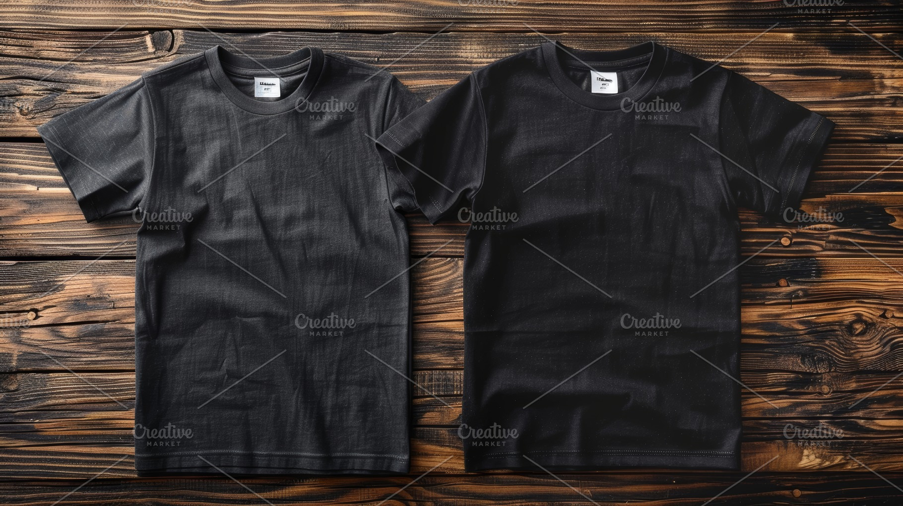 Black and white t-shirts on wooden background, casual fashion, a Photo by AS photostudio