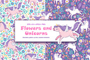 Flowers and Unicorns Patterns, a Pattern Graphic by Nataliia Toporovska (Thumbnail 1 of 12)