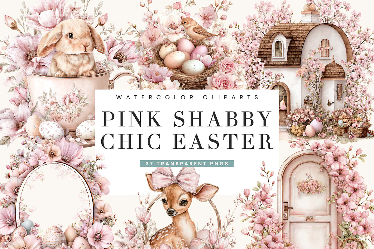 Watercolor Pink Shabby Chic Easter, an Object Illustration by BusyDaydesign (Photo 1 of 9)