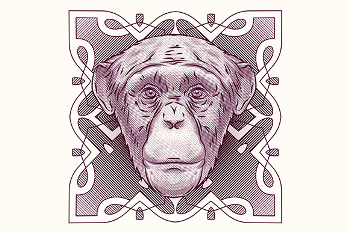 Engraving head of the monkey, an Animal Illustration by Krolone (Photo 1 of 2)