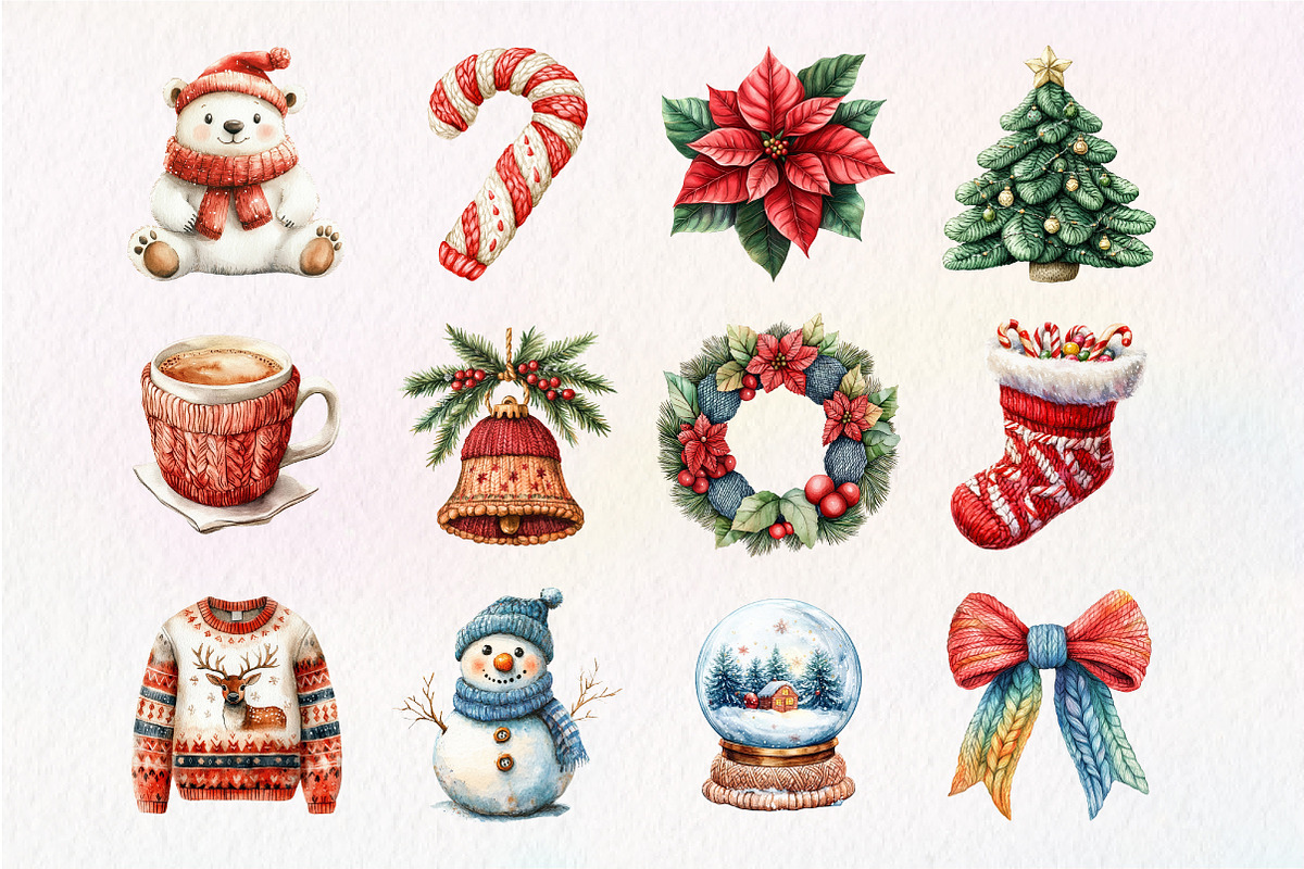 Watercolor Christmas Knitted Clipart, an Illustration by Dream Creation (Photo 4 of 5)