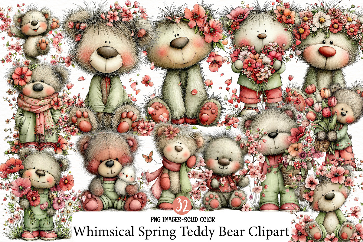 Whimsical Spring Teddy Bear Clipart, an Illustration by Designworld (Photo 1 of 5)