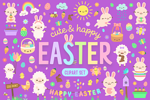 Cute & Happy Easter Clipart Set