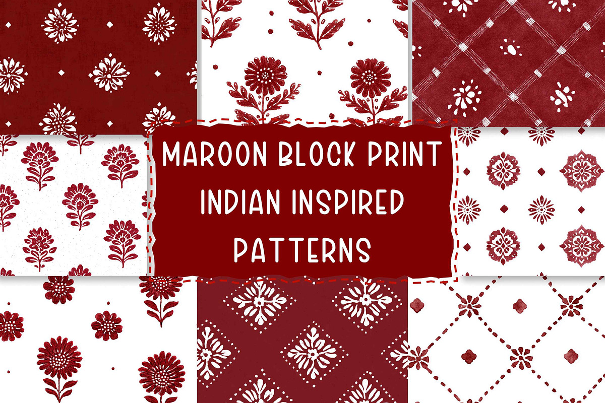 Maroon Block Print Indian Inspired, a Pattern Graphic by Pattern Whimsy (Photo 1 of 6)