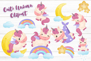 Cute Baby Unicorn Clipart Set