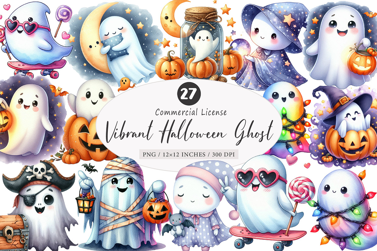 Vibrant Halloween ghost Clipart, an Illustration by SinaCreation (Photo 1 of 5)