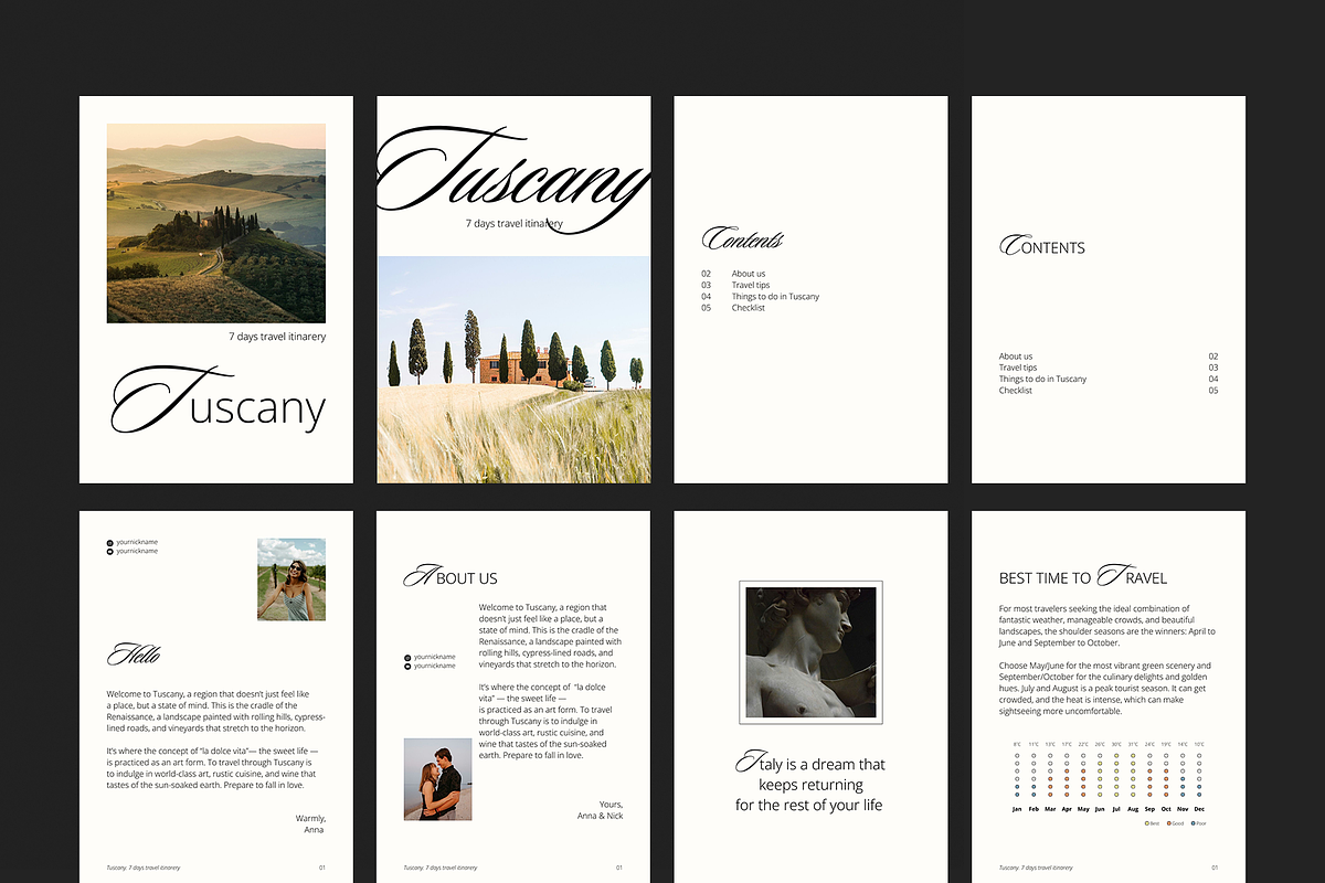 Tuscany Travel guide template. Canva preview 5