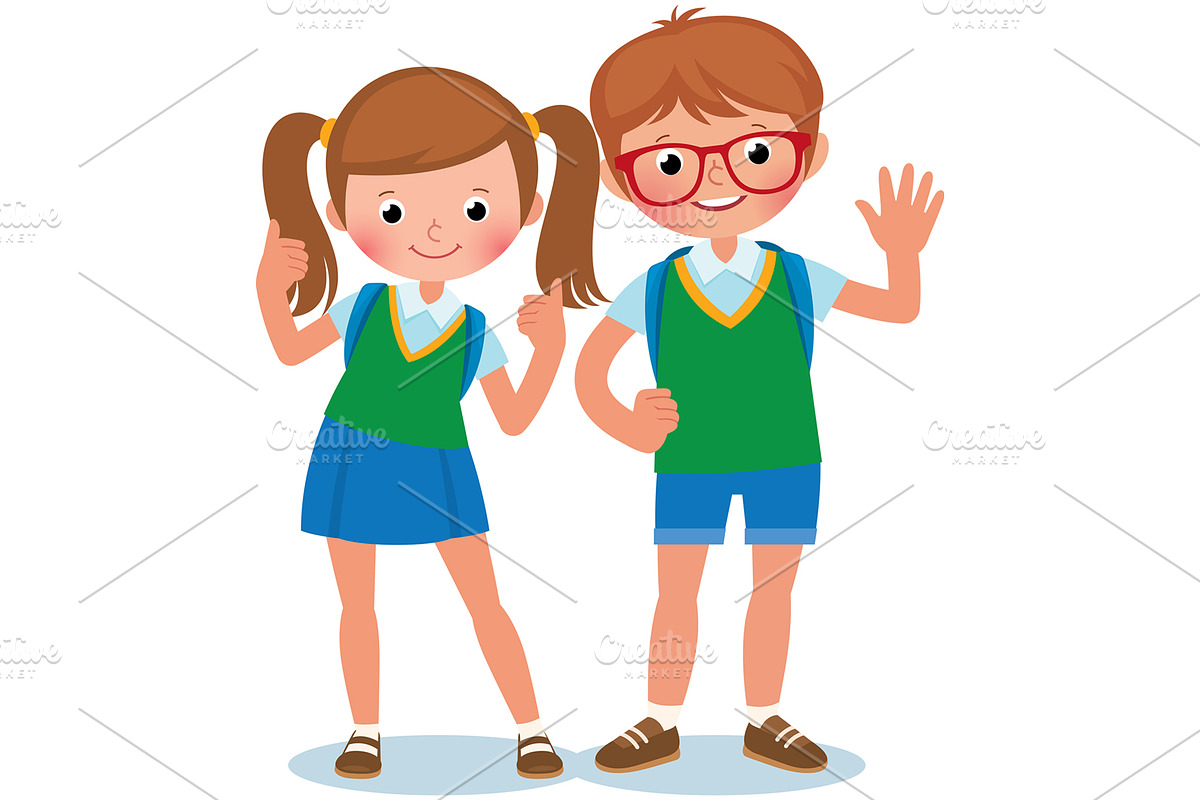 Two students of elementary school, an Illustration by Julia's illustrations