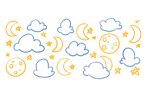 Chalk crayon night sky elements with, an Illustration by YuliiaOsadcha