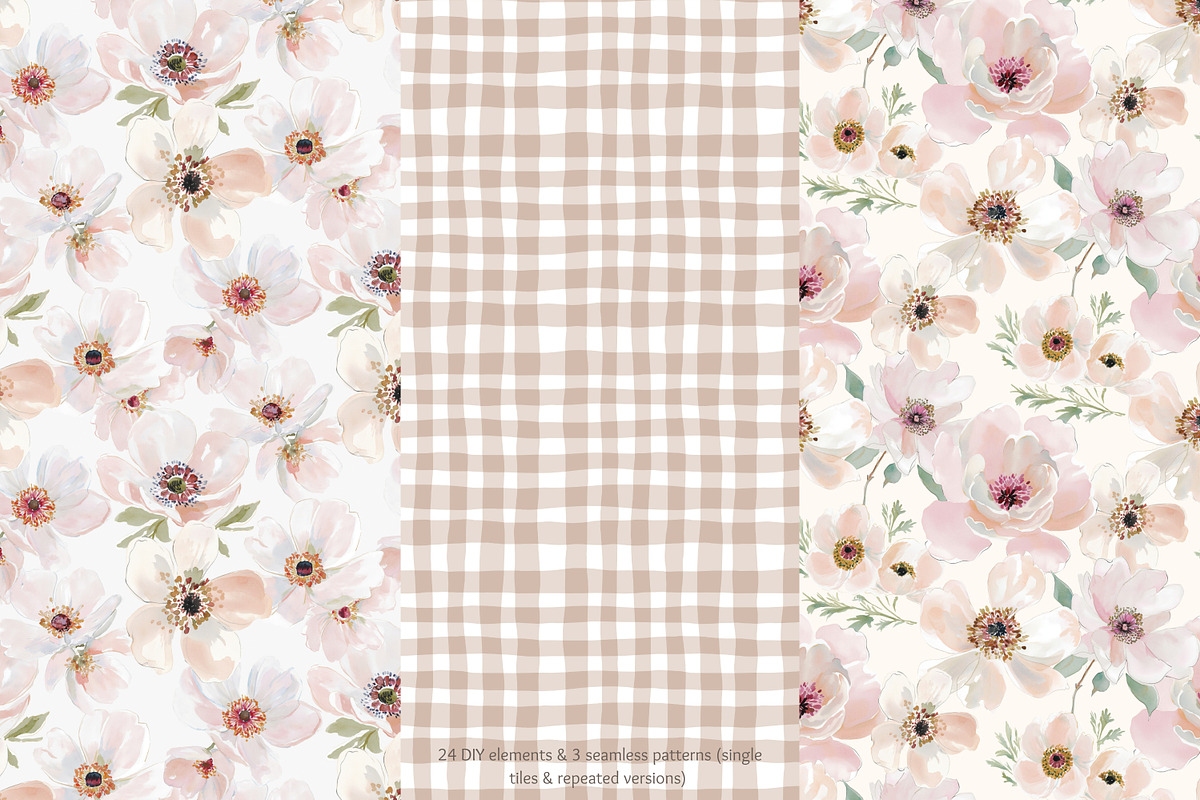 Blush floral clipart & patterns, a Decorative Illustration by Patishop Art (Photo 3 of 6)