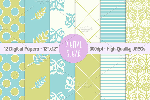Green and Blue Wedding Digital Paper preview 2