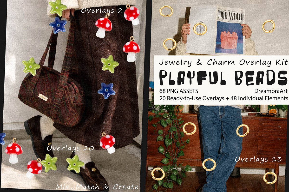 Playful Beads & Jewelry PNG Overlays, a Texture Graphic by DreamoraArt (Photo 1 of 9)