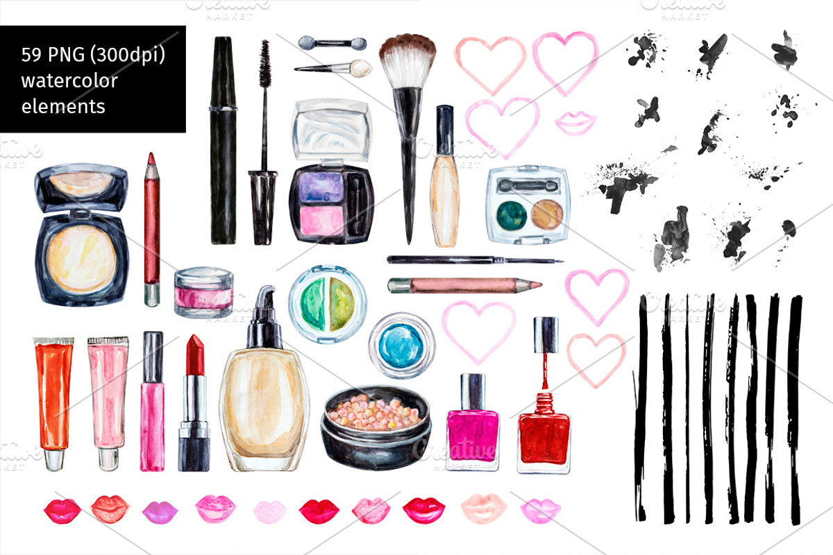 Watercolor cosmetic collection, a Texture Illustration by Lina's store (Photo 2 of 9)