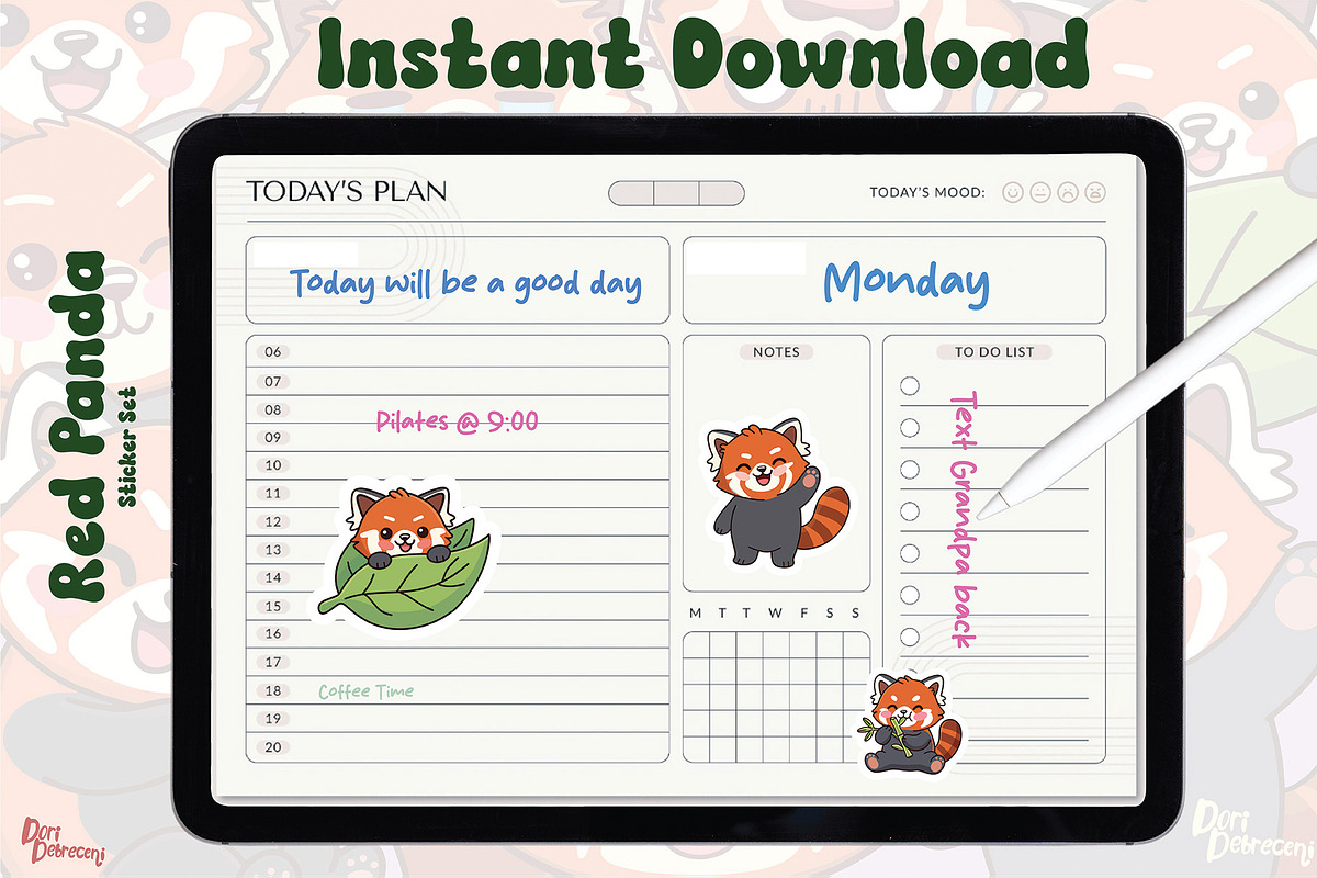 Cute Red Panda Sticker Set, an Animal Illustration by Dori Debreceni draws (Photo 2 of 4)
