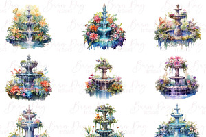 Watercolor Fountain Clipart Bundle