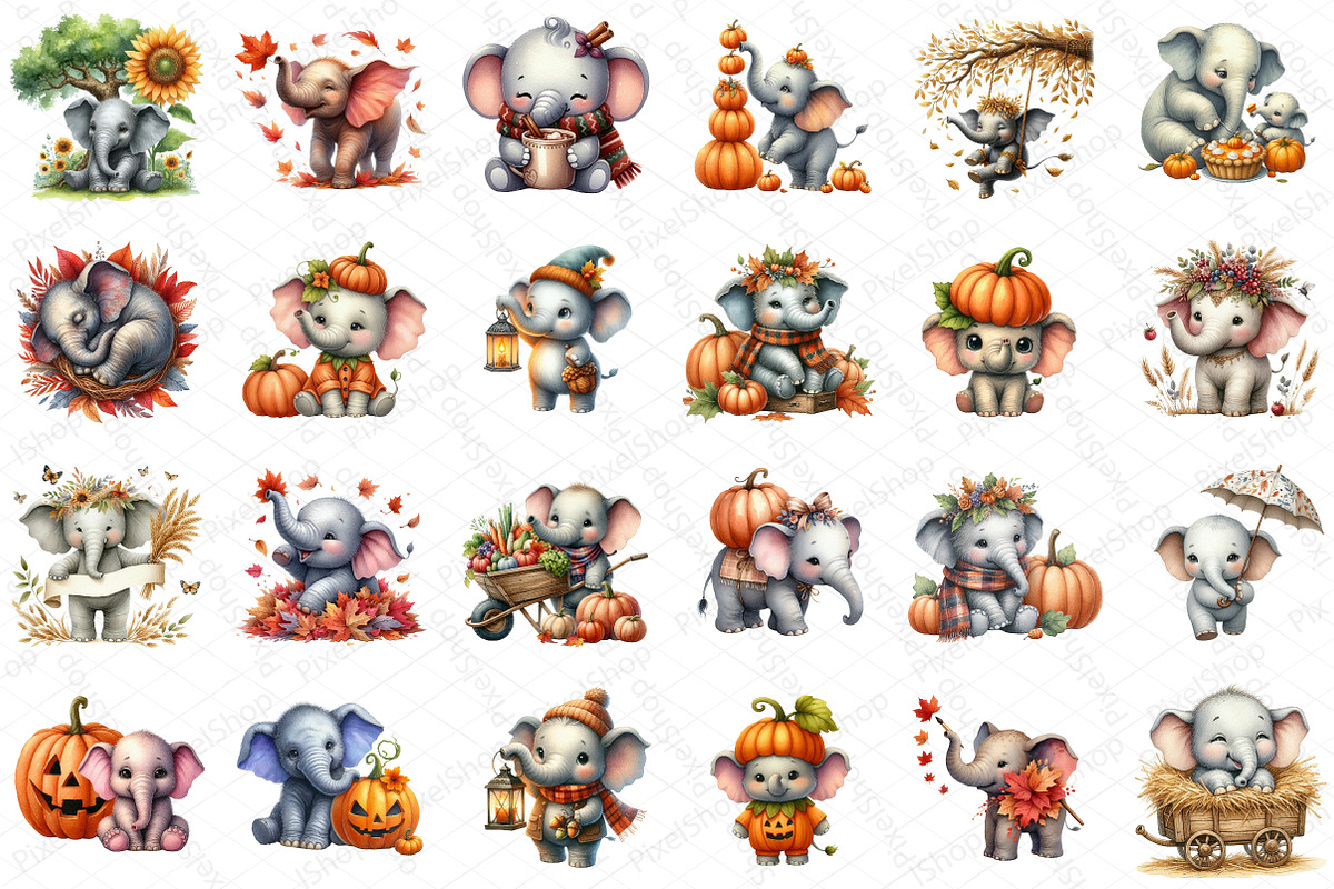 Watercolor Autumn Elephant Clipart, an Illustration by DreamPrint404 (Photo 5 of 6)