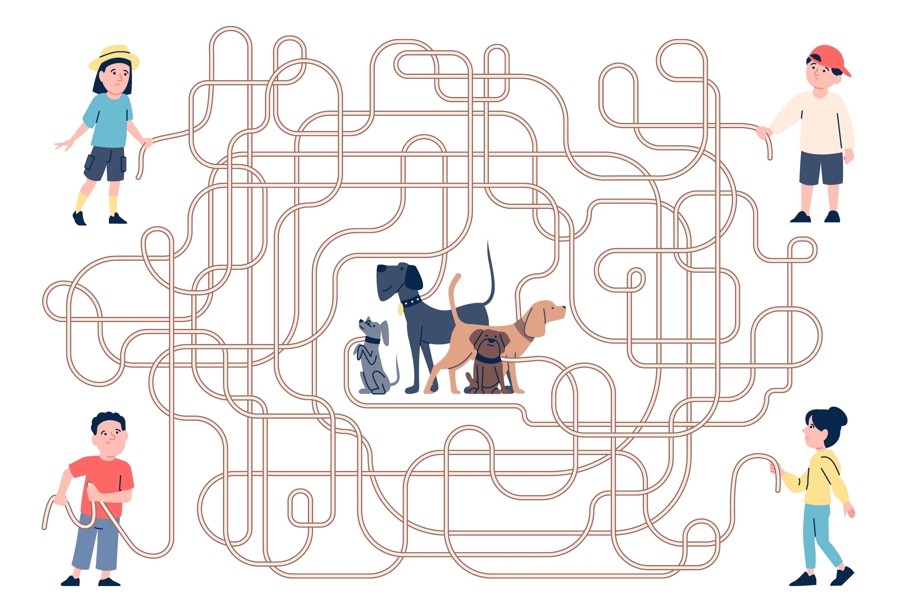 Maze game with children. Flat kids, an Object Illustration by LadadikArt