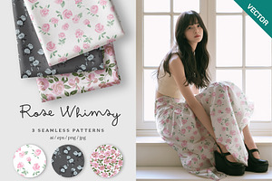 Rose whimsy seamless pattern set